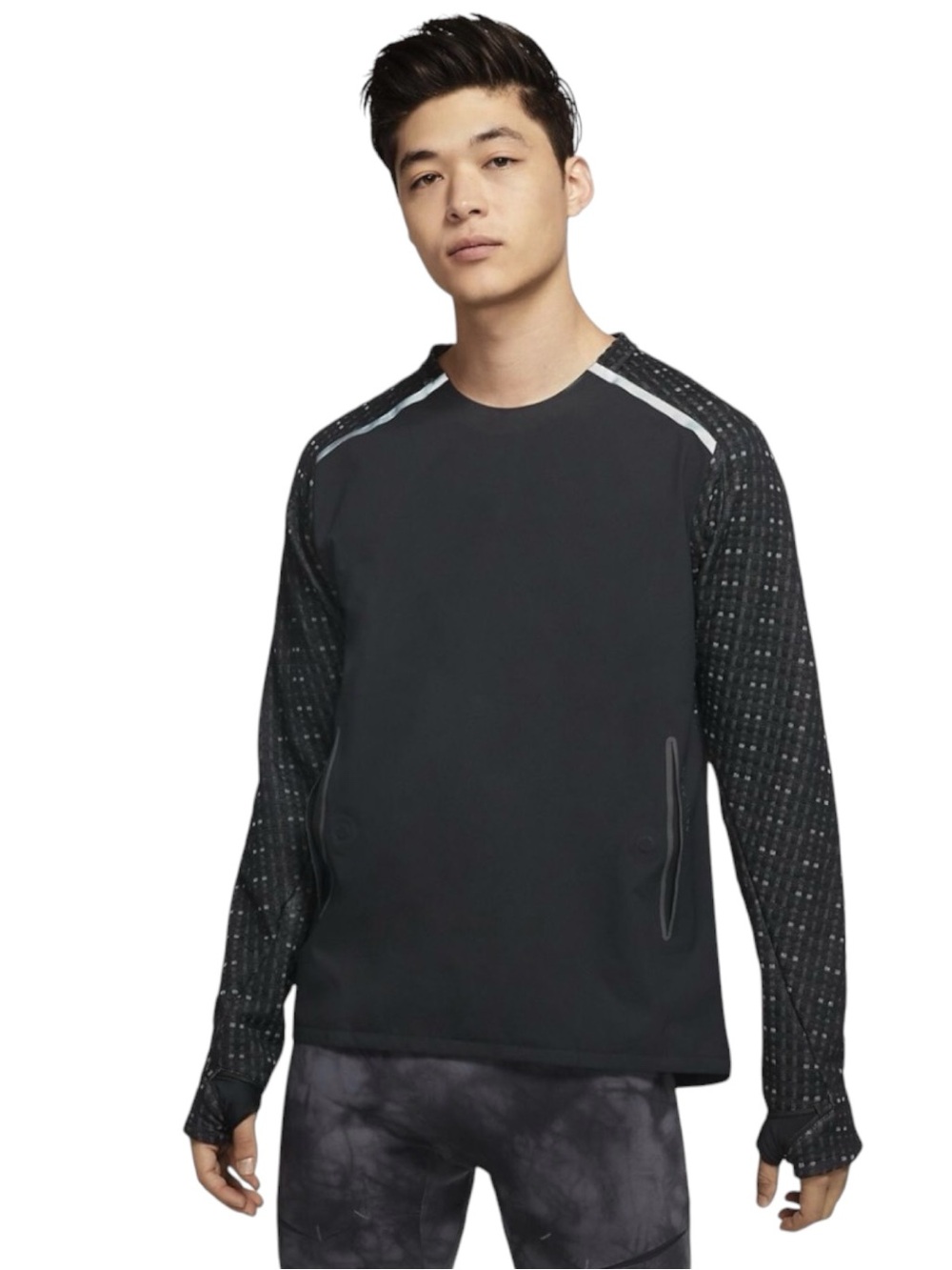 Nike Black Tech Pack Running Hybrid Kimono Repel Long Sleeve Shirt (M)